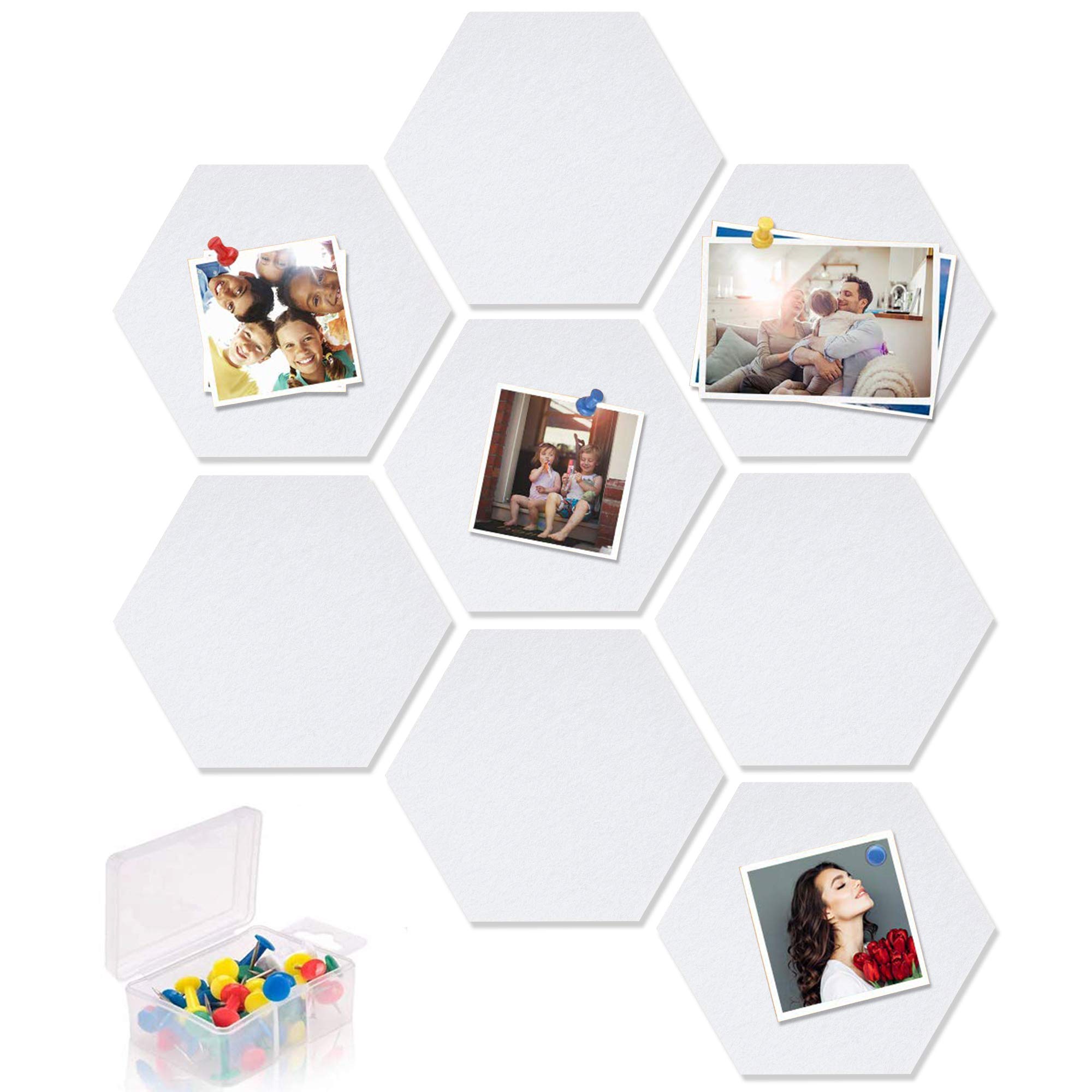 Yoillione Pin Board Hexagon Felt Board Tiles Self Adhesive Notice Board for Home and Office, White Bulletin Board Sticky DIY Memo Boards for Wall Decorative with 20 Push Pins