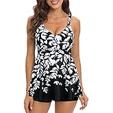 SEAFORM Women's Tankini Bathing Suits Two-Piece Tummy Control Swim Dress High Waist Printing Padded Swimsuits with Boyshorts