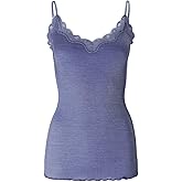 SilRiver Women's Silk Ribbed Camisole Tank Top Elegant Lace Neck Cami Undershirts