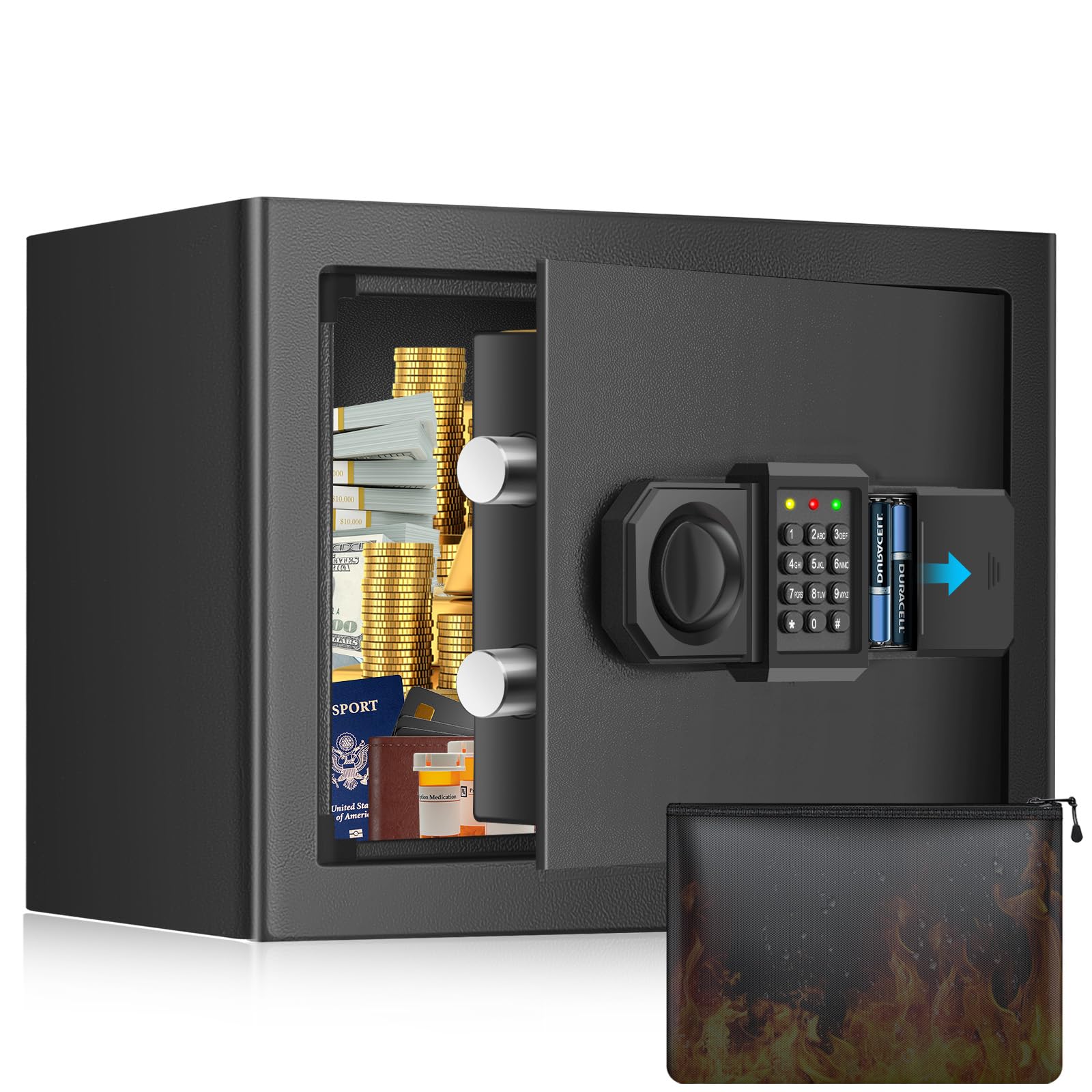 Photo 1 of 0.45 Cuft Small Safe Box with Fireproof Waterproof Bag, Digital Home Safe with Programmable Keypad, Anti-Theft Safes for Home Money Firearm Medicines Valuables, 12.2"W x 7.9"D x 7.9"H