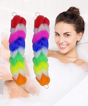 BOXO Soft Nylon Mesh Back Body Loofah/Scrubber Bathing Accessories for Women and Men, 15 g (Rainbow Colour) - Set of 2
