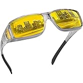 Bziia Night Vision Glasses Wrap-Around for Men Women,Fit Over Glasses,UV Polarized Night Driving Glasses with HD Lens