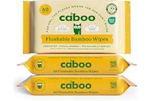 Caboo Tree Free Flushable Wipes, Certified Flushable, Septic Safe, Biodegradable, Chemical Free, Unscented Wipes for Adults made with Renewable Bamboo Based Viscose (Pack of 3, Total of 180)