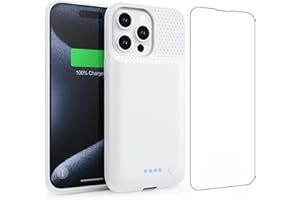 QTshine Battery Case for iPhone 15Pro Max, Upgrade 8600mah Portable Slim Battery Charging Case, 15W Fast Charging Rechargeable Protective Extended Charger Cover for iPhone 15 Pro Max (6.7 inch)-White