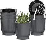T4U 6 Pack 10cm Self Watering Plant Pots Indoor Grey Plastic