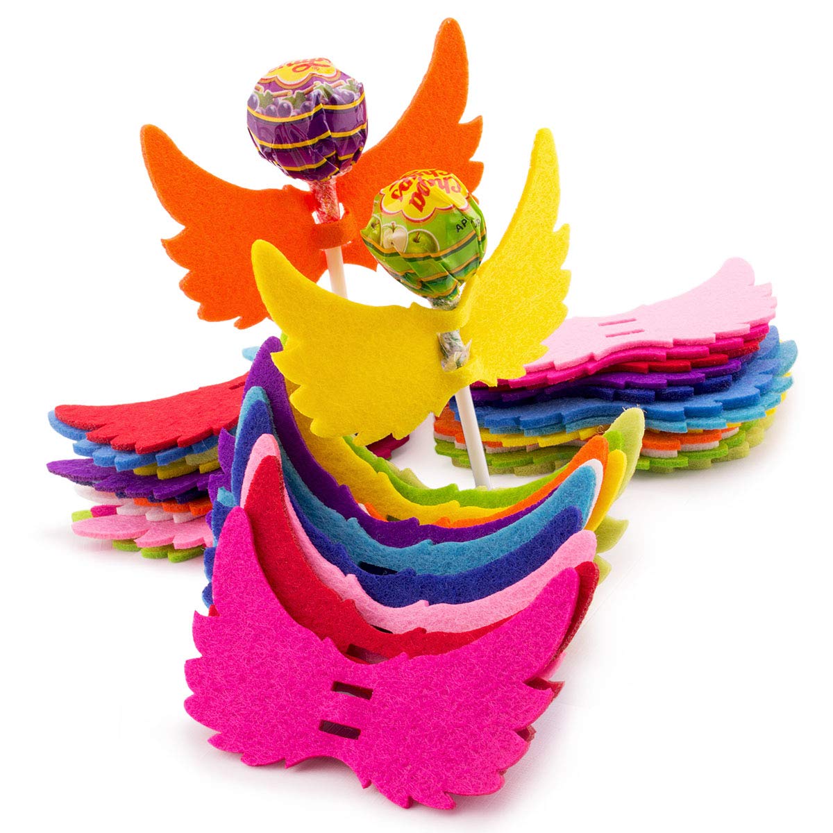 100pcs Colourful Felt Angel Wing Lollipop Tag/Candy Holder for Parties/Baby Shower