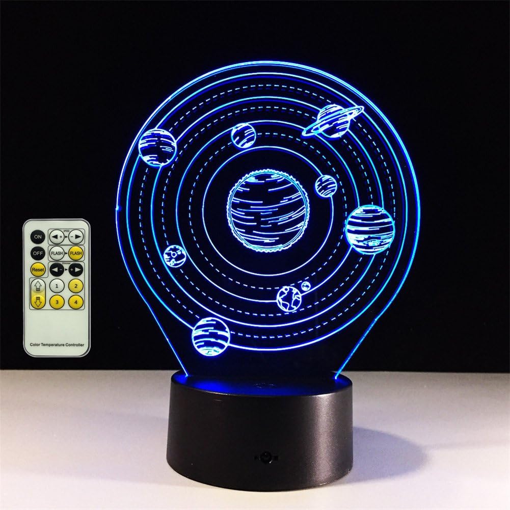 TRADE® Three Dimensional Visual Acrylic Panel Art Sculpture 7 Color Gradient Solar System Planet LED 15 Key Remote Control Touch Switch Night Light Whit USB Cable Or 3 AA Battery Powered