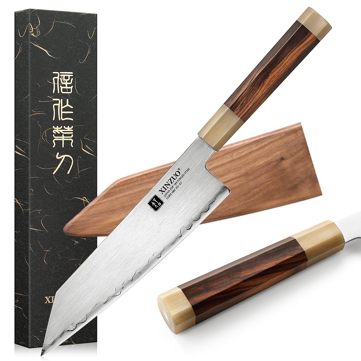 XINZUO 8 Inches Japanese Kiritsuke Chef Knife With Acacia Wood Sheath XINZUO 8 Inches Japanese Kiritsuke Chef Knife With Acacia Wood Sheath