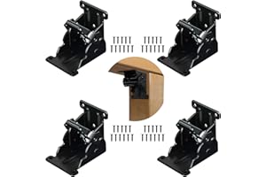 Dluno 4 Pack Folding Brackets 0-90 Degrees Folding Table Legs Brackets Heavy Duty Lock Extension Support Bracket Black Foldable Self-Lock Hinges with Screws for Table Chair Bed Leg Feet-Baking Paint