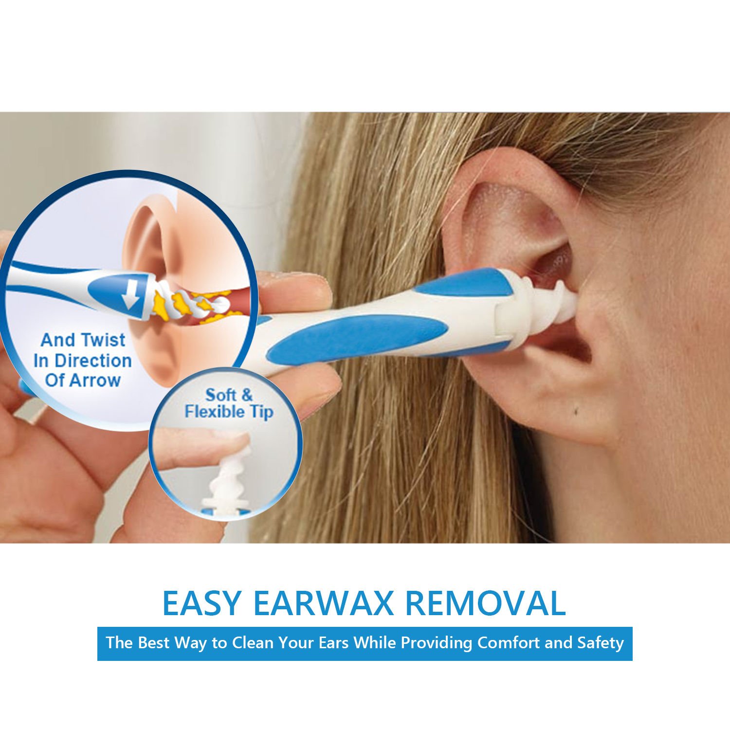 Ear Cleaner Earwax Removal Kit with Soft Spiral Cleaner Prevent Ear-Pick Tools Ear Care Kit with 16 Replacement Tips