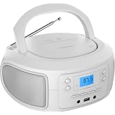 Philips CD Player Portable with Bluetooth, Crystal Clear Sound Top Loading CD Boombox with FM Radio, USB Port &amp; Aux Input, Compact &amp; Lightweight Design,R/CD-RW/MP3 Compatible (White)