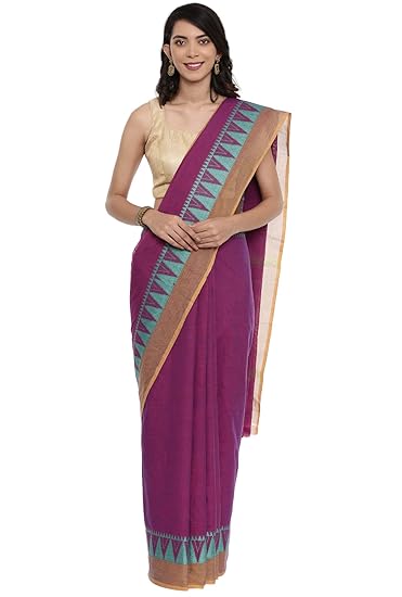 Womens Chettinad Pure Cotton Saree With Blouse Piece (CCOPSC12571_Purple & Wine)