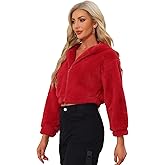 Allegra K Women's Faux Fur Cropped Jackets Y2K Casual Christmas Fuzzy Fluffy Zip Up Hoodie Winter Coat
