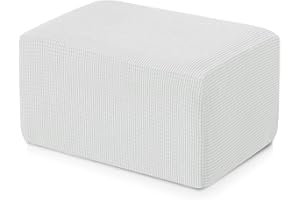 Subrtex Stretch Storage Ottoman Slipcover Spandex Elastic Rectangle Footstool Sofa Cover for Living Room (Oversize, Off-White)