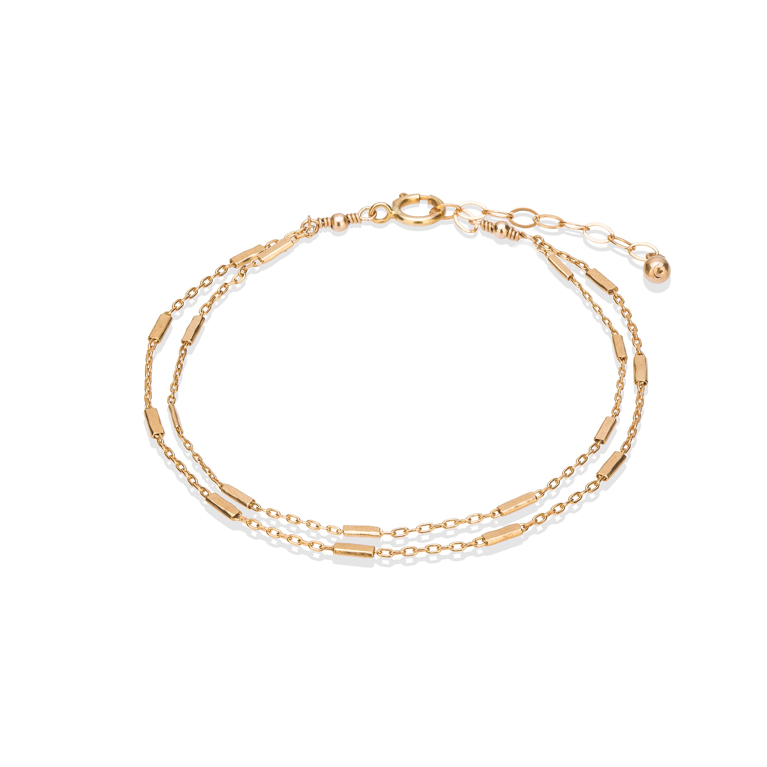 Photo 1 of Annika Bella Double-Stranded Bracelet, 6.5-7.5 Inches, Gold Chain Layering Bracelets, Minimalist Arm Jewelry, Hypoallergenic Jewelry, Gift for Her (Tubes Chain)