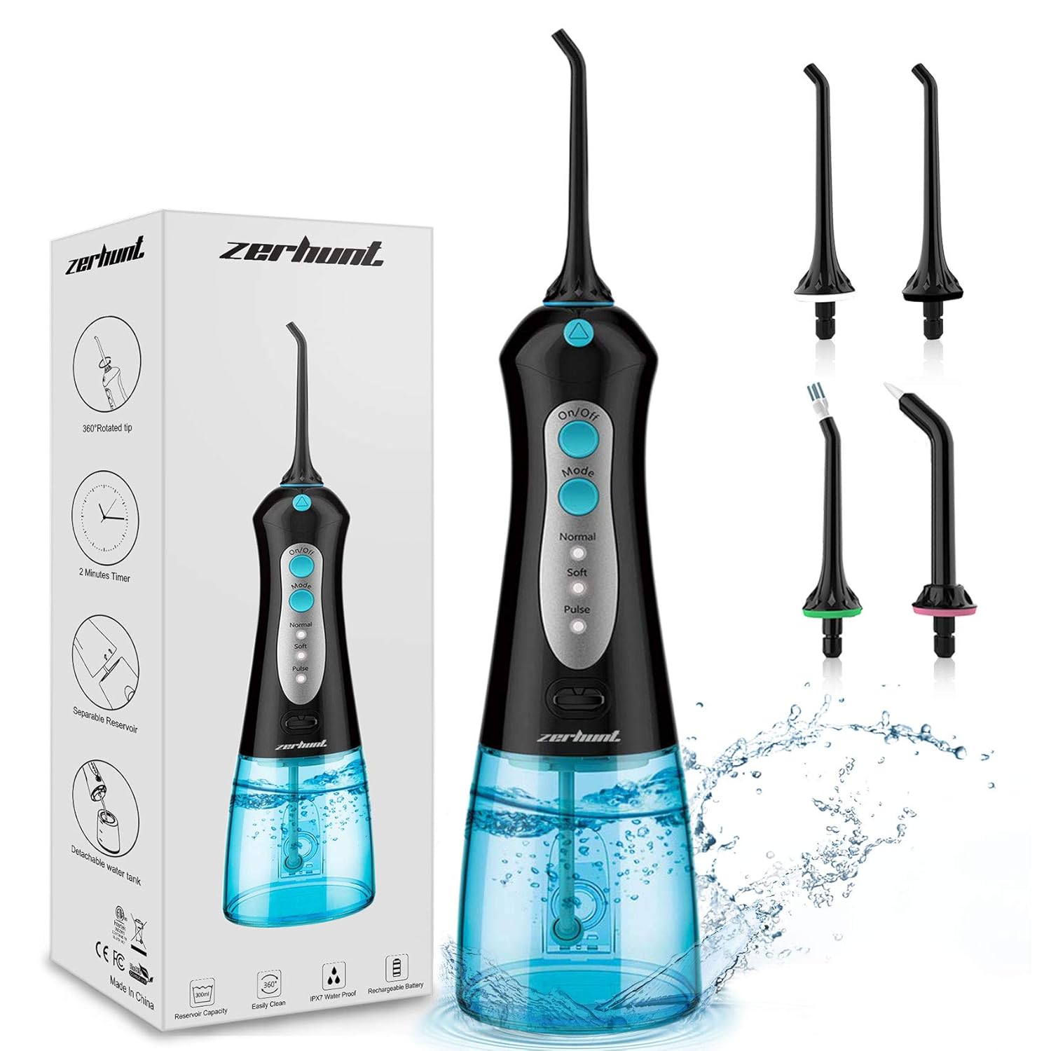 Water Flosser Cordless Teeth Cleaner, Professional Wate Flosser Oral Care for Braces Bridges Care IPX7 Waterproof Dental Flosser with 4 Interchangeable Jet Tips, Detachable Water Tank for Home Travel: Beauty