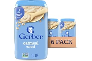 Gerber Stage 1 Baby Food, Baby Oatmeal Cereal, 8g Whole Grains, Iron, Zinc & Vitamin B12, Infant Cereal, 6-Pack