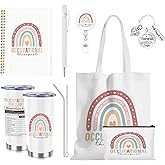 7 Pcs Christmas Occupational Therapy Appreciation Gifts with Flower Canvas Tote Bag Makeup Bag Tumbler Mug OT Spiral Journal Notebook Ballpoint Pen Badge And Keychain for Occupational Therapist Gifts