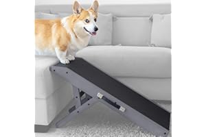 PRIORPET Dog ramp for Couch – Non-Slip, Sturdy Build Foldable Dog ramp – Supports up to 200lbs – Adjustable 7'' to 20'' – Landing Platform Seamlessly Connects – Birchwood Pet Ramp for Small Dogs – Gray