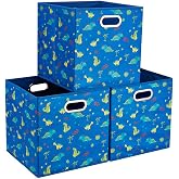 HSDT Dinosaur Fabric Storage Cubes Bins Kids 13x13x 13 in Navy Blue Storage Cubes Inserts Foldable Cloth Storage Boxes Collapsible Storage Baskets Drawer for Cube Organizer ,QY-SC06-3