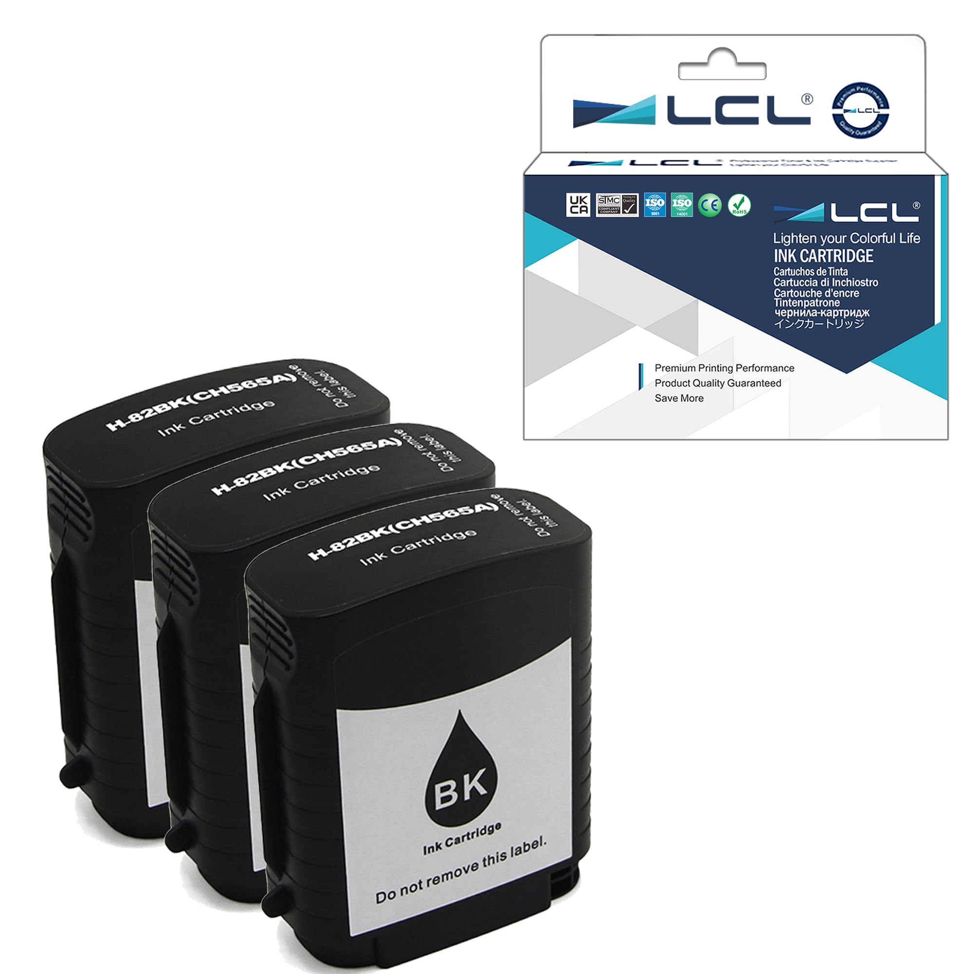 LCL Compatible Ink Cartridge 82 CH565A (3-pack Black) Replacement for HP Designjet 510 series HP Designjet 111 Printer series