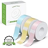 NELKO Genuine P21 Label Maker Tape, Adapted Label Print Paper, 14x40mm (0.55"x1.57"), Standard Laminated Office Labeling Tape Replacement, Multipurpose of P21, 180 Tapes/Roll, 3-Roll, Blue/Yellow/Pink