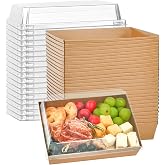 DeziWood 7x5 Inch Charcuterie Boxes With Clear Lids - 50 Pack Disposable Takeout Containers