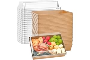 Ocmoiy 7x5 Inch Charcuterie Boxes with Clear Lids, 25 Pack Paper Bakery Boxes with Window, Disposable Take Out Food Containers for Sandwiches, Strawberries, Cookies, Cupcakes (Brown)