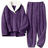 Muchpow Womens Fluffy Pajamas Set Winter Warm Fleece Oversized Pullover Fuzzy Pants Sets Plush Loungewear 2 Piece Pjs