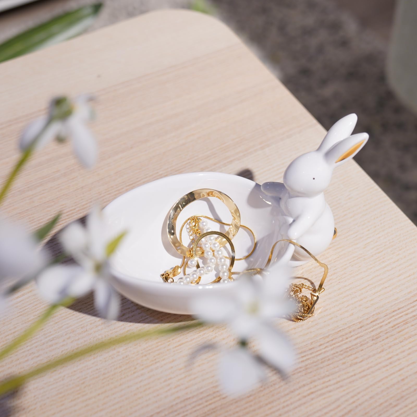 Photo 1 of Easter-Decorations - Candy Dish Bowl - Candy Server - Nut Dish - Easter Bunny Bowl Ceramic Snack Serving Dish with Rabbit White Tabletop Decor Framhouse Home Décor 7x3.75x4.25 Inch Newman House Studio