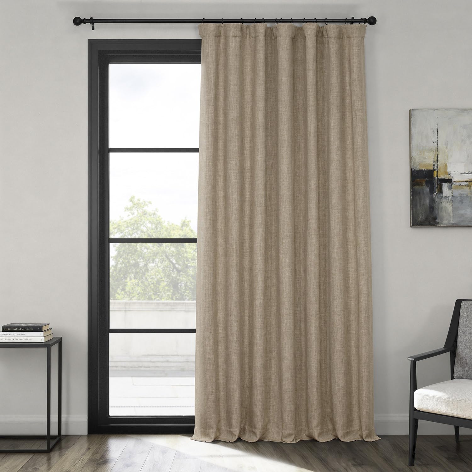 HPD Half Price Drapes - Faux Linen Curtains for Living Room (1 Panel) - 100W X 120L - Extra Wide Textured Room Darkening Curtains for Bedroom 120 Inches Long - Drapes for Home Decor, Nomad Tan Image