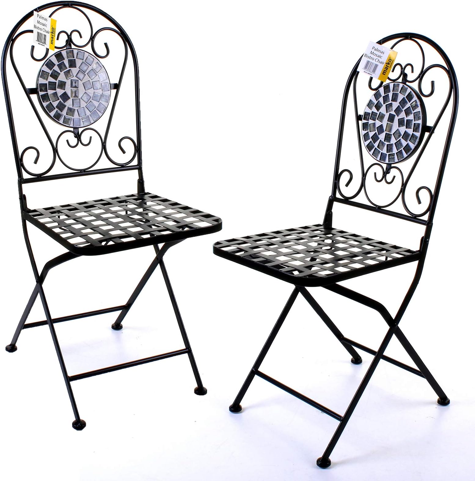 Marko Outdoor Sets of 2 Mosaic Bistro Chairs Outdoor Garden Patio Furniture Cafe Al Fresco Dining (Palmas)