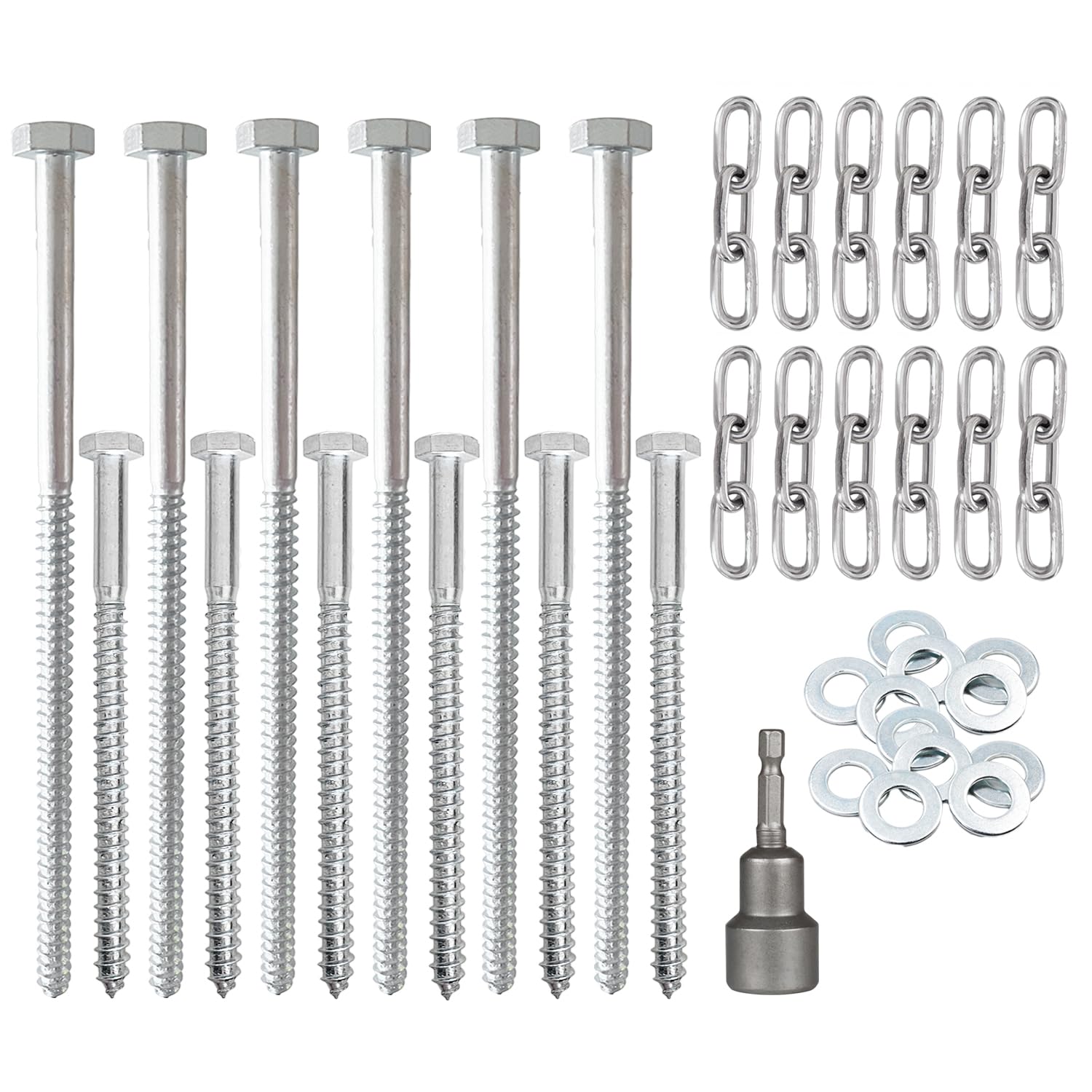Photo 1 of 6pcs 3/8 x 8 and 6pcs 3/8 x 12 Heavy Duty Camping Ground Anchors, Non-Rust Tent Stakes Screw in Kit for Securing Animals, Trampoline, Carports, Canopies, Sheds, Swing Sets for High Winds