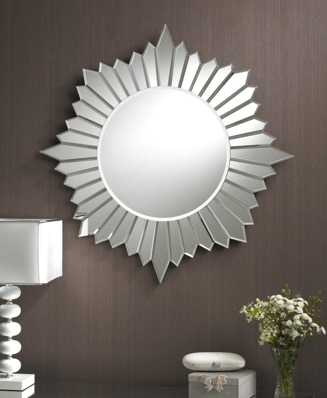 ATTRACTIVE MODERN ART DECO 40 SUNBURST BEVELED GLASS WALL MIRROR 80cm