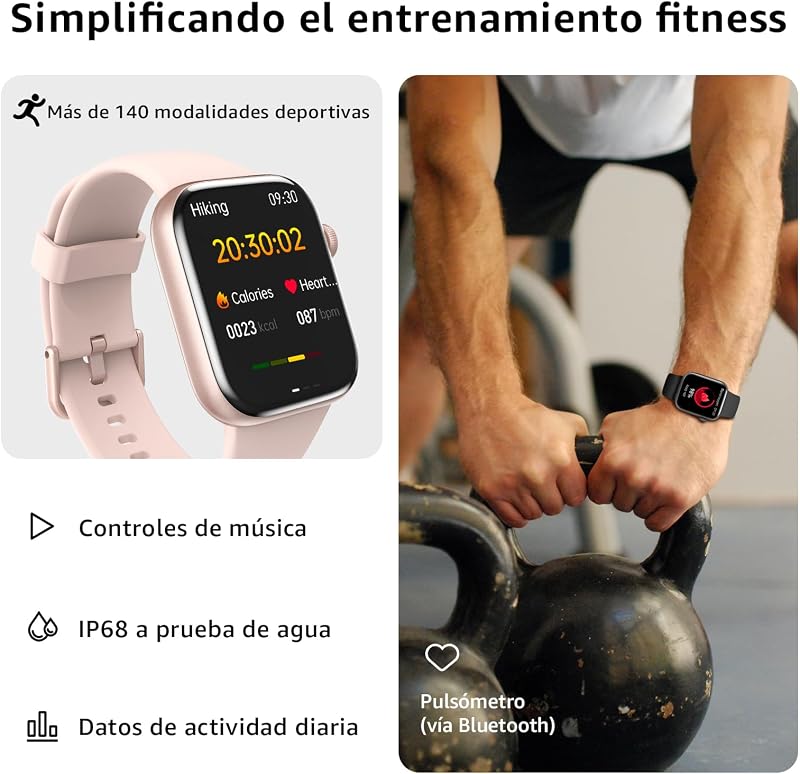 Relógio Inteligente para Mulheres, Relógio Inteligente de 1,85" com Chamadas Bluetooth, 140+ Modos Desportivos, Relógio Inteligente com SpO2/Monitor de Frequência Cardíaca/Monitor de Sono/Podómetro, Relógio Inteligente IP68 à prova de água para Android iOS
