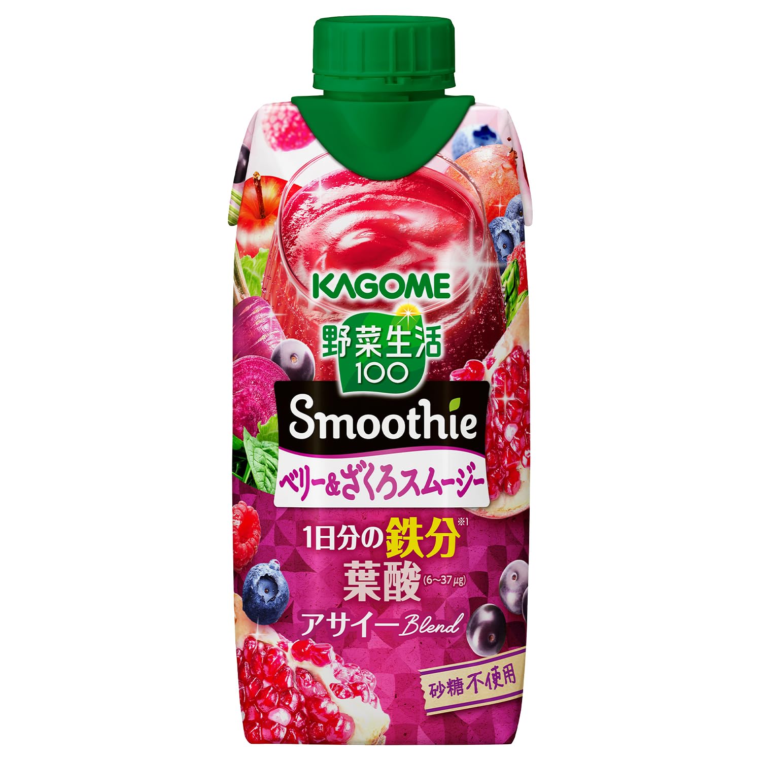 カゴメ 野菜生活100 Smoothie(スムージー)ベリー&ざくろスムージー 330ml紙パック×12本(砂糖不使用 鉄分 葉酸)商品画像