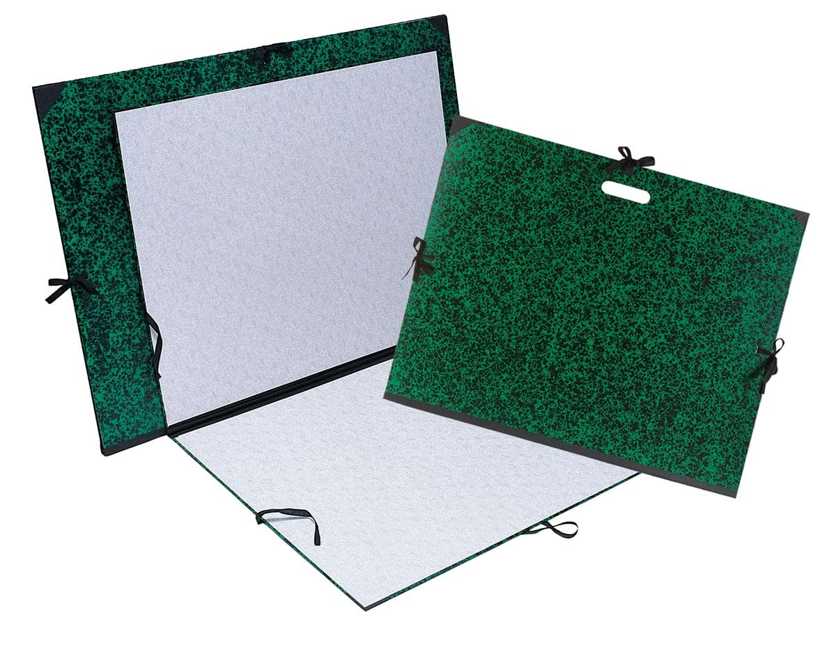 Exacompta - Ref 532800E - Annonay Portfolio with Tie Ribbon - 500 x 650mm in Size, For Safely Transporting Artworks & Documents, Marbled Effect Cover - Green