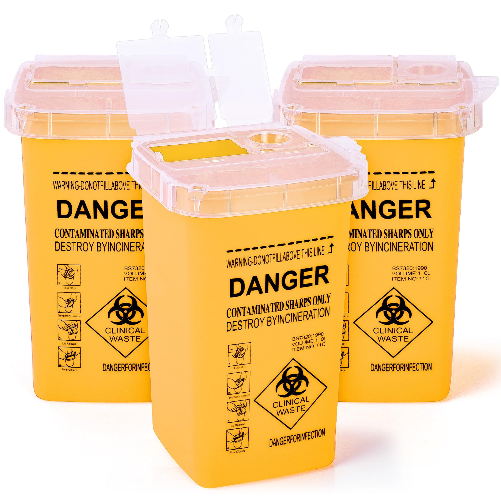 Photo 1 of Yellow 3Quart (3 Pack) Sharps Container for Home Use, Needle Disposal Containers, Biohazard Containers, Syringe Disposal, Small Portable Container for Travel, Professional Sharp Waste Disposal