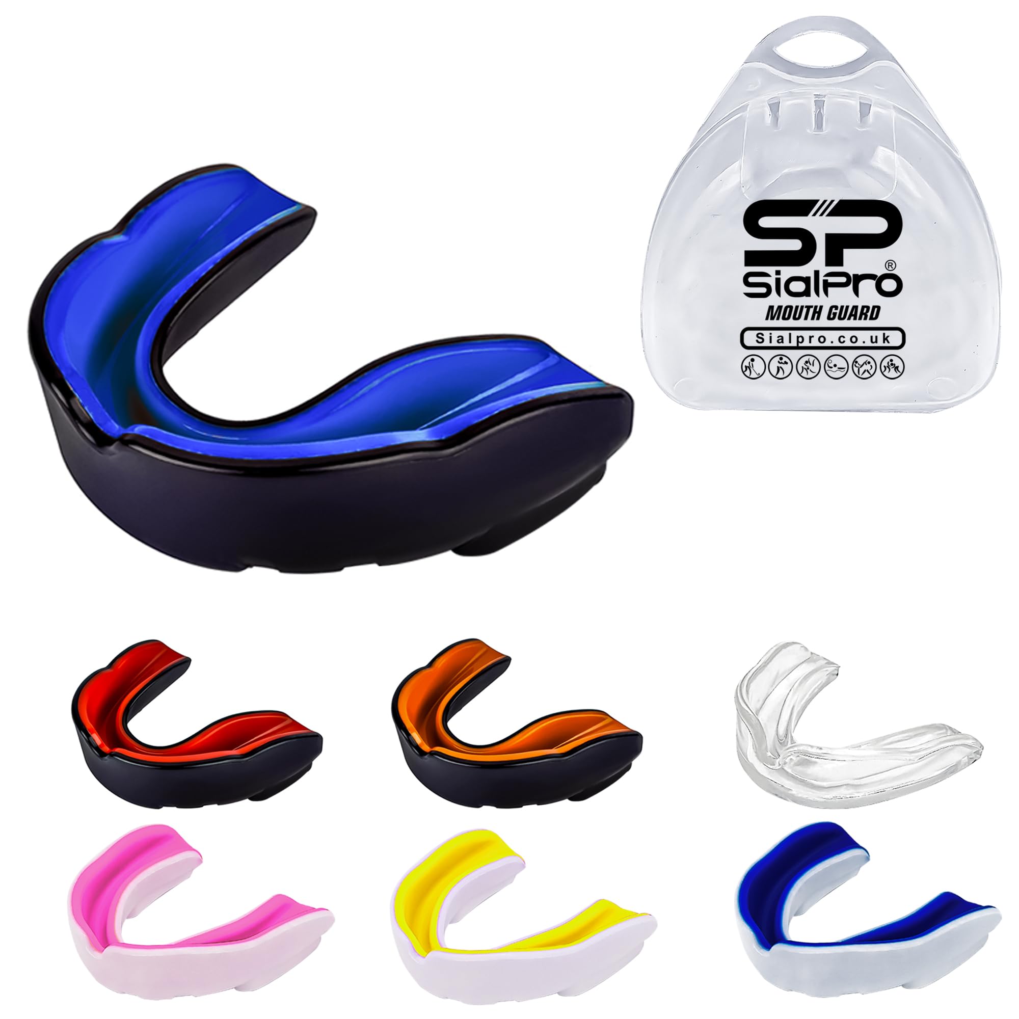 Double Layer Mouth Guards Slim Fit Adult Senior Mouldable Gum Shield with Case for Boxing Men MMA Rugby Hockey Basketball Muay Thai Kickboxing Football All Contact Sports (12+ Years) Black-Blue