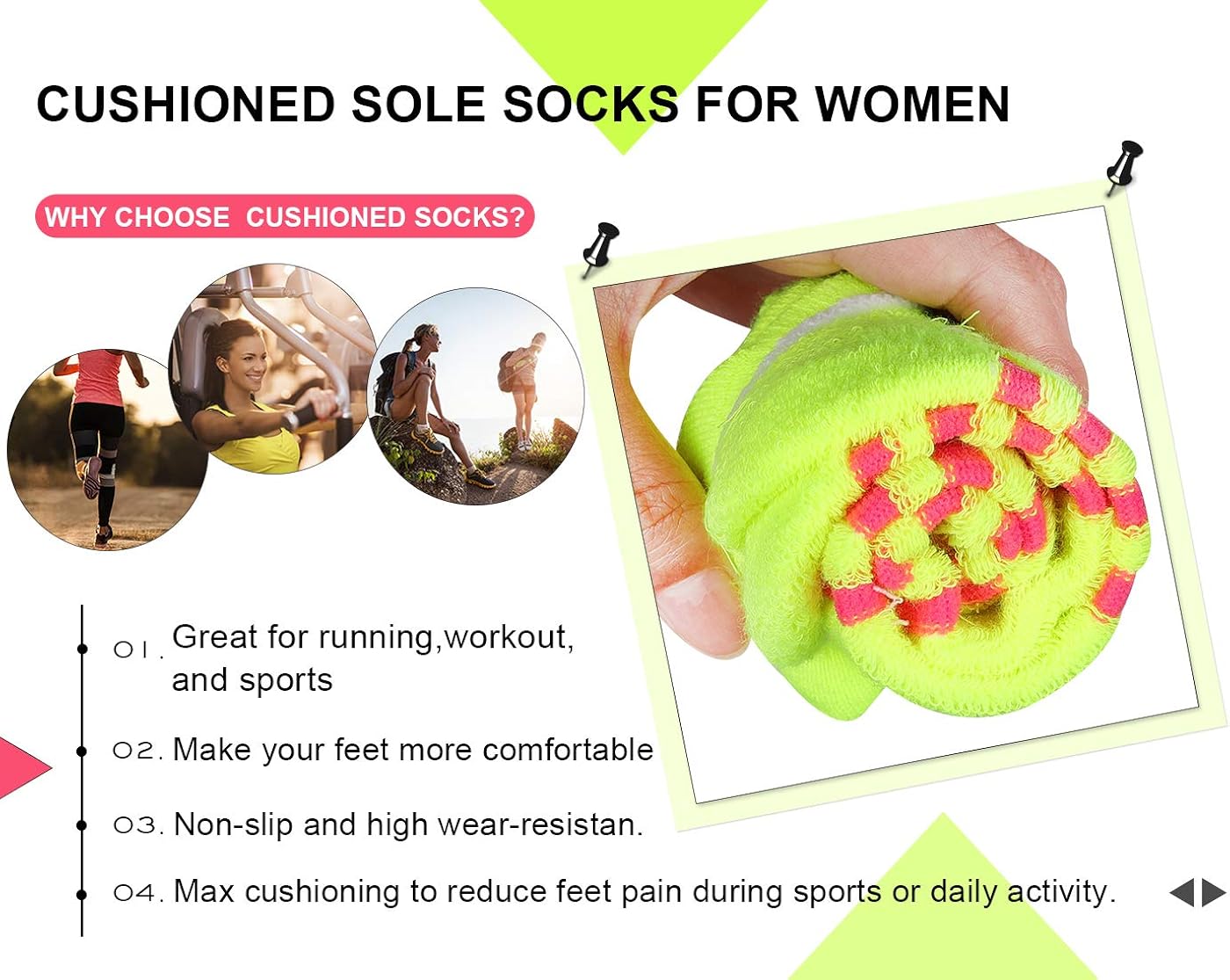LITERRA Womens Ankle Socks 6-Pairs Athletic Running Low Cut Socks Cushioned : Clothing