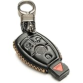 Vitodeco Leather Keyless Entry Remote Control Smart Key Case Cover Compatible with Mercedes Benz (Black)