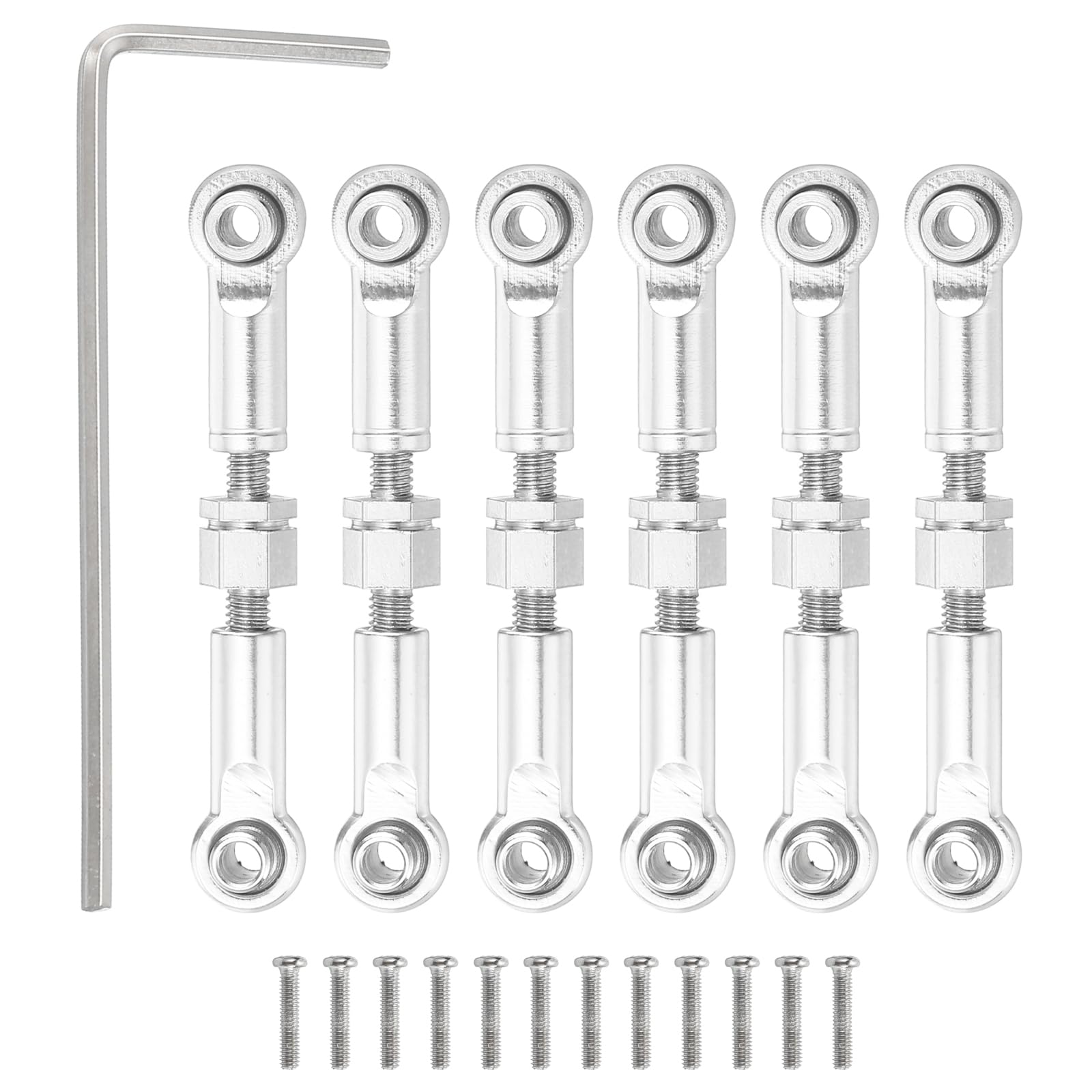 sourcing map 6 Pcs Steering Servo Turnbuckle Rod RC Aluminum Alloy Linkages for A959 A969 A979 K929 1/18 On-Road RC Car (Silver Tone, 37mm)