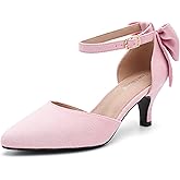 Enelauge Women's Bow Kitten Heels Pumps Closed Toe Ankle Strap D'Orsay Bow Knot Back Elegant Wedding Party Dress Shoes
