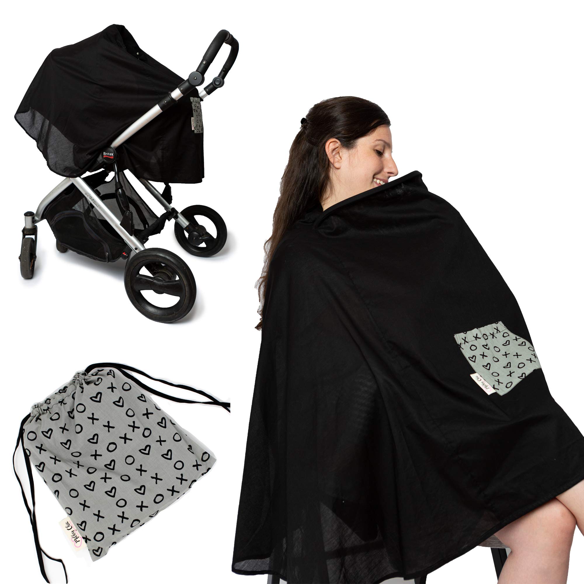 Milky Chic Nursing and Breastfeeding Poncho - Patent Pending 360 Full Coverage Wired Nursing Cover and Apron - Breathable, Soft Cotton - Carseat, Stroller Canopy - Multifunctional Baby Shower Gifts