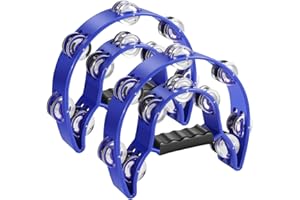 Flexzion Tambourine Metal Half Moon Musical Instruments Double Row Metal Jingles Hand Held Instruments Percussion with Ergono