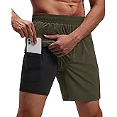 FOGFIRE Running Shorts for Men 7 inch Inseam 2 in 1 Quick Dry Athletic Gym Workout Tennis Shorts with Phone Pockets