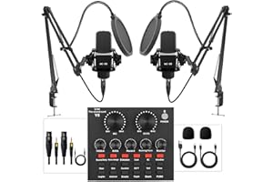 FOLTUSYMY Podcast Equipment Bundle for 2, All-in-One Audio Interface with Studio Condenser Microphone Perfect for Podcasting, Recording, Singing, Streaming and Gaming, PC, Smartphone, YouTube, TikTok