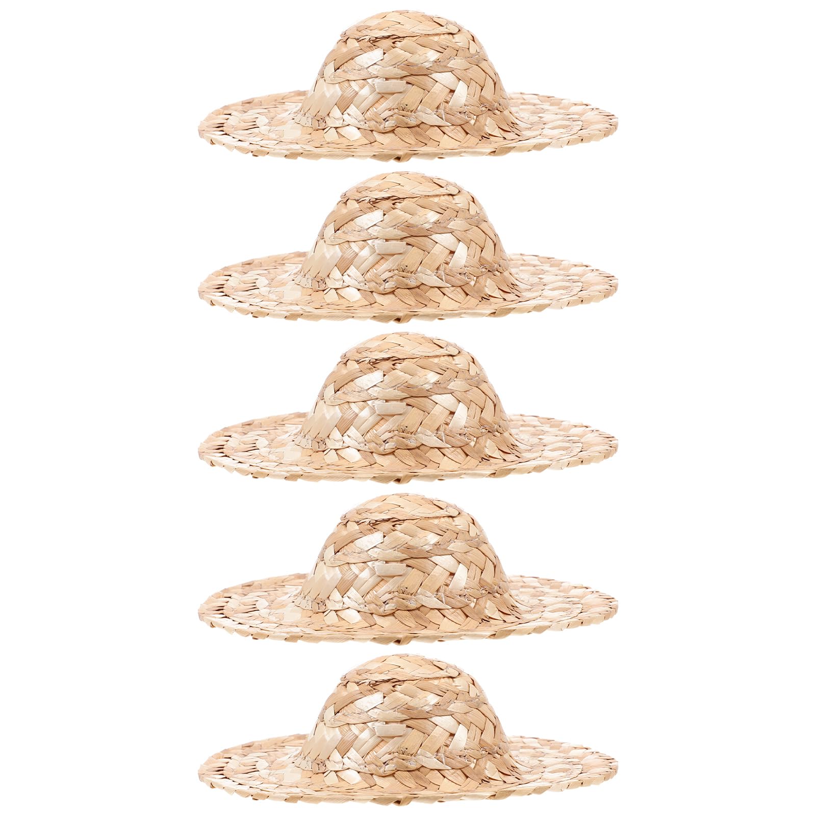 VILLCASE Mini Straw Hats 5Pcs Small Woven Boater Hats Lightweight Diy Craft Decorations Photo Props for Dolls Natural Material
