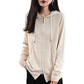 Ciovkis Women's Merino Wool Blend Cardigan 2025 Fall Winter Zipper Sweatshirt Crew Neck Long Sleeve Knit Hooded Cardigan