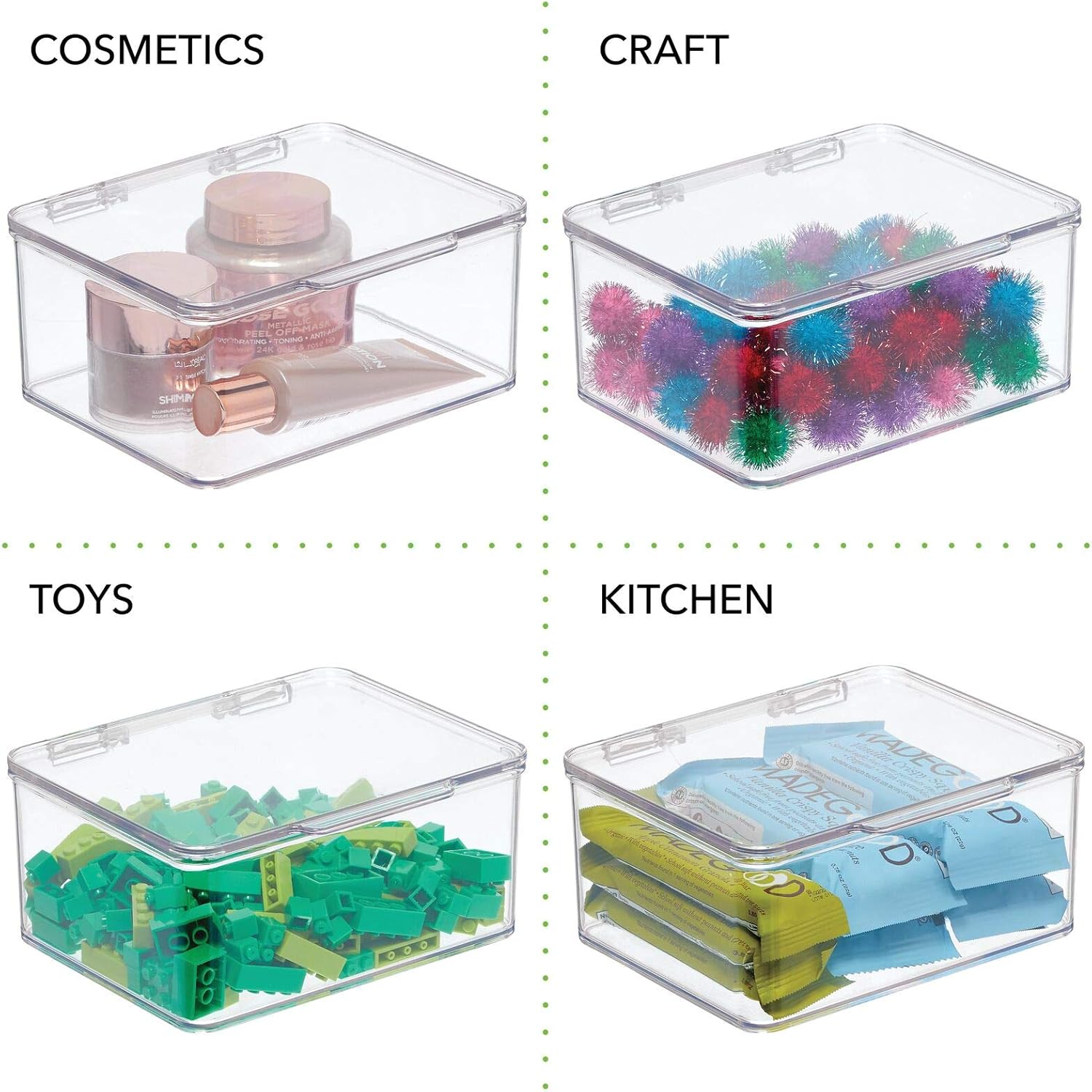 mDesign Small Mini Plastic Stackable Home, Office Supplies Storage Organizer Box with Attached Hinged Lid - Holder Bin for Note Pads, Gel Pens, Staples, Dry Erase Markers, Tape - 2 Pack - Clear : Office Products
